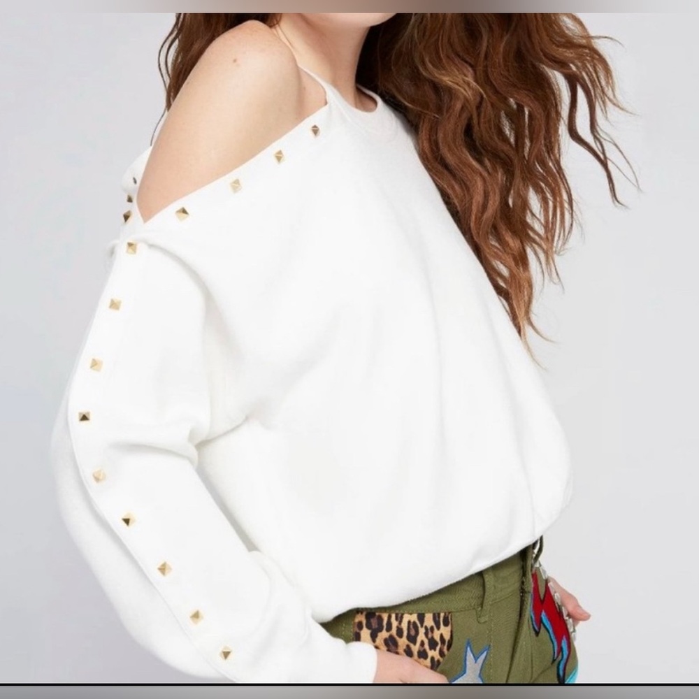 Alice+Olivia Cut Out Sweatshirt W/Gold Studs